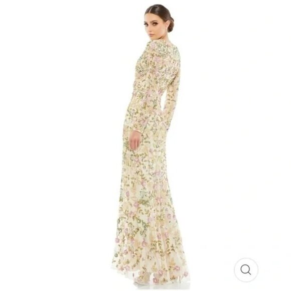 Mac Duggal 5503 Long Sleeves Embellished Floral Sequins Evening Gown Maxi Sz. 4 - Picture 4 of 10